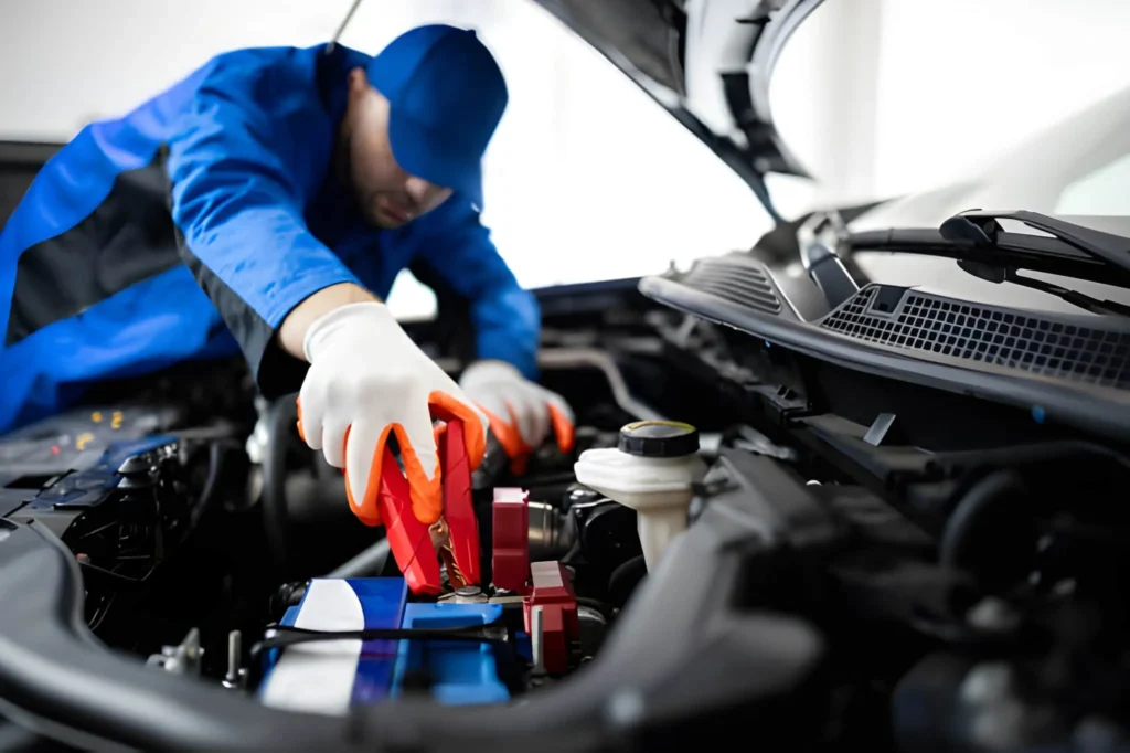 Professional jump start performed by an expert technician from Car Jump Start Bros in Eccles.